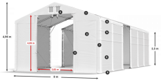 Skladový stan 8x80x3,5m strecha PVC 620g/m2 boky PVC 620g/m2 konštrukcia POLÁRNA