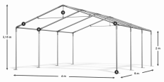 Skladový stan 4x6x2m střecha PE 240g/m2 boky PE 240g/m2 konstrukce LÉTO