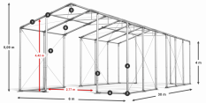 Párty stan 6x30x4m střecha PVC 580g/m2 boky PVC 500g/m2 konstrukce ZIMA PLUS