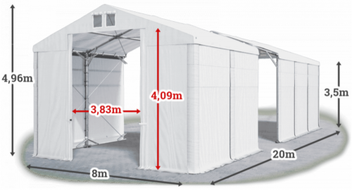 Skladový stan 8x20x3,5m střecha PVC 560g/m2 boky PVC 500g/m2 konstrukce POLÁRNÍ PLUS