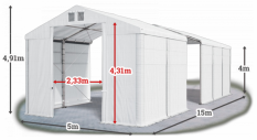 Skladový stan 5x15x4m strecha PVC 580g/m2 boky PVC 500g/m2 konštrukcie ZIMA PLUS