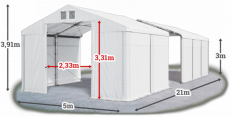 Skladový stan 5x21x3m střecha PVC 580g/m2 boky PVC 500g/m2 konstrukce ZIMA PLUS