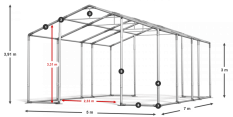 Skladový stan 5x7x3m střecha PVC 620g/m2 boky PVC 620g/m2 konstrukce ZIMA