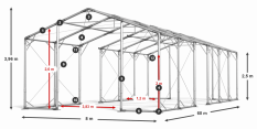 Skladový stan celoroční 8x60x2,5m nehořlavá plachta PVC 600g/m2 konstrukce POLÁRNÍ