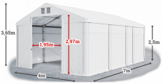 Skladový stan 4x7x2,5m střecha PVC 580g/m2 boky PVC 500g/m2 konstrukce ZIMA PLUS