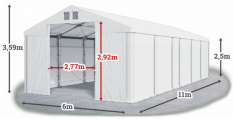 Skladový stan 6x11x2,5m střecha PVC 580g/m2 boky PVC 500g/m2 konstrukce ZIMA PLUS