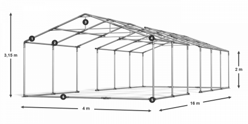 Párty stan 4x16x2m střecha PVC 560g/m2 boky PVC 500g/m2 konstrukce LÉTO PLUS