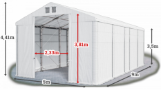 Skladový stan 5x9x3,5m střecha PVC 580g/m2 boky PVC 500g/m2 konstrukce POLÁRNÍ