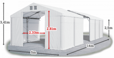 Skladový stan 5x14x2,5m střecha PVC 560g/m2 boky PVC 500g/m2 konstrukce POLÁRNÍ