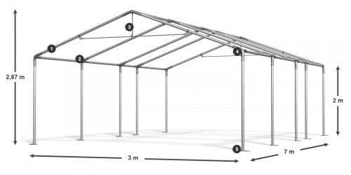 Párty stan 3x7x2m střecha PE 240g/m2 boky PE 240g/m2 konstrukce LÉTO - Barva střešní plachty: Bílá, Barva boční plachty: Ekru, Barva svislých pruhů: Zelená