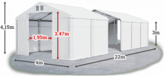 Skladový stan 4x22x3m střecha PVC 620g/m2 boky PVC 620g/m2 konstrukce ZIMA