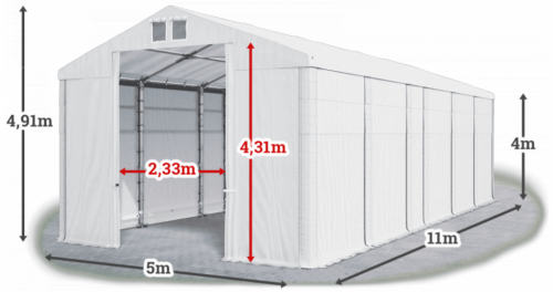 Skladový stan 5x11x4m strecha PVC 580g/m2 boky PVC 500g/m2 konštrukcia ZIMA