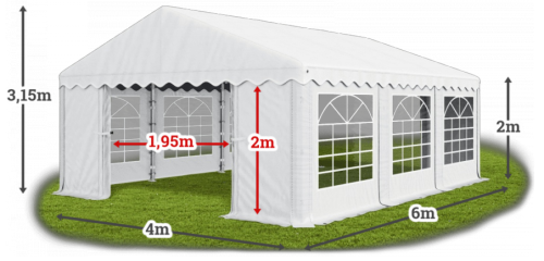 Párty stan 4x6x2m střecha PE 240g/m2 boky PE 240g/m2 konstrukce LÉTO