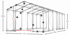 Skladový stan 4x40x4m strecha PVC 620g/m2 boky PVC 620g/m2 konštrukcia POLÁRNA