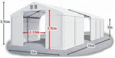 Skladový stan 5x16x3m střecha PVC 560g/m2 boky PVC 500g/m2 konstrukce POLÁRNÍ