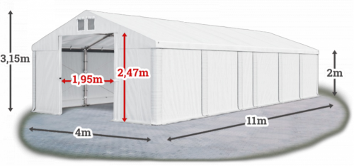 Skladový stan 4x11x2m strecha PVC 580g/m2 boky PVC 500g/m2 konštrukcie ZIMA PLUS