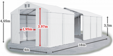 Skladový stan 4x18x3,5m střecha PVC 620g/m2 boky PVC 620g/m2 konstrukce ZIMA