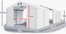 Skladový stan 5x28x3m strecha PVC 620g/m2 boky PVC 620g/m2 konštrukcia POLÁRNA