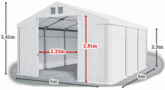 Garážový stan 5x6x2,5m střecha PVC 560g/m2 boky PVC 500g/m2 konstrukce ZIMA