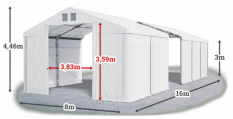 Skladový stan 8x16x3m střecha PVC 560g/m2 boky PVC 500g/m2 konstrukce ZIMA PLUS