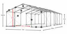 Skladový stan 8x50x2m střecha PVC 620g/m2 boky PVC 620g/m2 konstrukce ZIMA PLUS