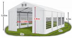 Párty stan 5x8x2,5m strecha PVC 560g/m2 boky PVC 500g/m2 konštrukcia ZIMA
