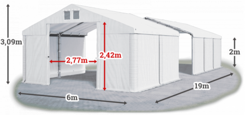 Skladový stan 6x19x2m střecha PVC 580g/m2 boky PVC 500g/m2 konstrukce LÉTO