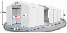 Skladový stan 4x23x4m střecha PVC 580g/m2 boky PVC 500g/m2 konstrukce POLÁRNÍ PLUS