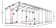 Skladový stan 8x14x3m střecha PVC 620g/m2 boky PVC 620g/m2 konstrukce POLÁRNÍ PLUS
