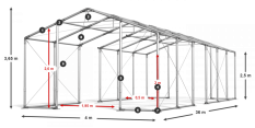 Skladový stan celoroční 4x36x2,5m nehořlavá plachta PVC 600g/m2 konstrukce ZIMA PLUS