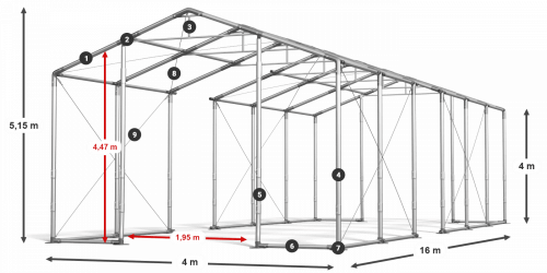 Párty stan 4x16x4m strecha PVC 560g/m2 boky PVC 500g/m2 konštrukcia ZIMA PLUS