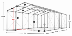 Párty stan 6x12x2,5m strecha PVC 560g/m2 boky PVC 500g/m2 konštrukcia ZIMA PLUS
