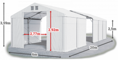Skladový stan 6x20x2,5m střecha PVC 560g/m2 boky PVC 500g/m2 konstrukce POLÁRNÍ