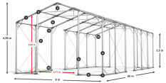 Skladový stan 6x60x3,5m strecha PVC 580g/m2 boky PVC 500g/m2 konštrukcia POLÁRNA