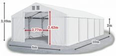 Skladový stan 6x10x2m strecha PVC 560g/m2 boky PVC 500g/m2 konštrukcia POLÁRNA PLUS