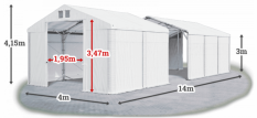 Skladový stan 4x14x3m strecha PVC 560g/m2 boky PVC 500g/m2 konštrukcia POLÁRNA PLUS