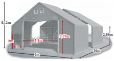 Skladová hala 9x36x3m střecha boky PVC 720 g/m2 konstrukce ARKTICKÁ