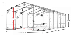 Skladový stan 8x20x2,5m střecha PVC 620g/m2 boky PVC 620g/m2 konstrukce POLÁRNÍ PLUS