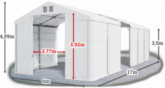 Skladový stan 6x17x3,5m strecha PVC 580g/m2 boky PVC 500g/m2 konštrukcia POLÁRNA