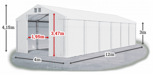 Skladový stan 4x12x3m strecha PVC 560g/m2 boky PVC 500g/m2 konštrukcia ZIMA