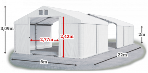 Skladový stan 6x22x2m strecha PVC 560g/m2 boky PVC 500g/m2 konštrukcie LETO PLUS