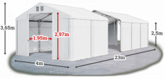 Skladový stan 4x23x2,5m střecha PVC 580g/m2 boky PVC 500g/m2 konstrukce POLÁRNÍ