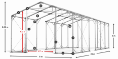 Skladový stan 6x28x4m strecha PVC 580g/m2 boky PVC 500g/m2 konštrukcia POLÁRNA