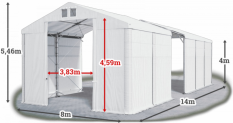 Skladový stan 8x14x4m střecha PVC 620g/m2 boky PVC 620g/m2 konstrukce POLÁRNÍ