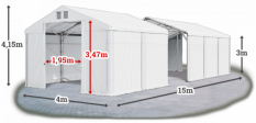 Skladový stan 4x15x3m strecha PVC 580g/m2 boky PVC 500g/m2 konštrukcia POLÁRNA PLUS