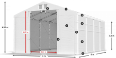 Skladový stan 8x8x3,5m střecha PVC 620g/m2 boky PVC 620g/m2 konstrukce ZIMA PLUS