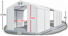 Skladový stan 6x22x4m střecha PVC 620g/m2 boky PVC 620g/m2 konstrukce ZIMA