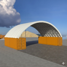 Přístřešek na kontejnery 18x12m s dvojitým příhradovým rámem bez přední a zadní stěny