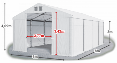 Skladový stan 6x8x3m střecha PVC 560g/m2 boky PVC 500g/m2 konstrukce ZIMA PLUS