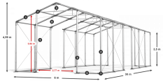 Párty stan 6x30x3,5m střecha PVC 620g/m2 boky PVC 620g/m2 konstrukce ZIMA PLUS